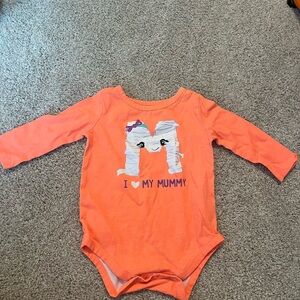 Orange Long Sleeve Baby Onesie with Mummy Print Halloween 6 M